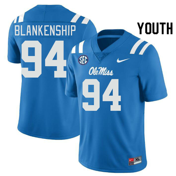 Youth #94 Caleb Blankenship Ole Miss Rebels College Football Jerseys Stitched-Power Blue